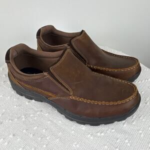 Skechers Men’s Slip-on Sz 12 Relaxed Fit Memory Foam Brown Leather Casual Shoes